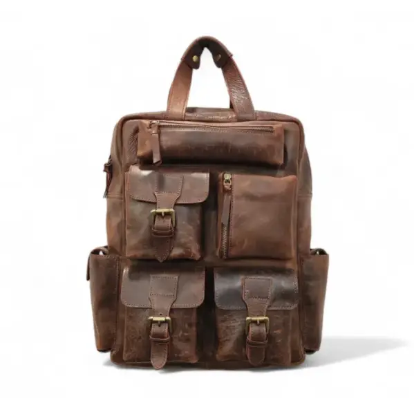 Multi Pocket Leather Backpack