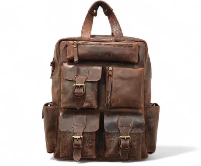 Multi Pocket Leather Backpack